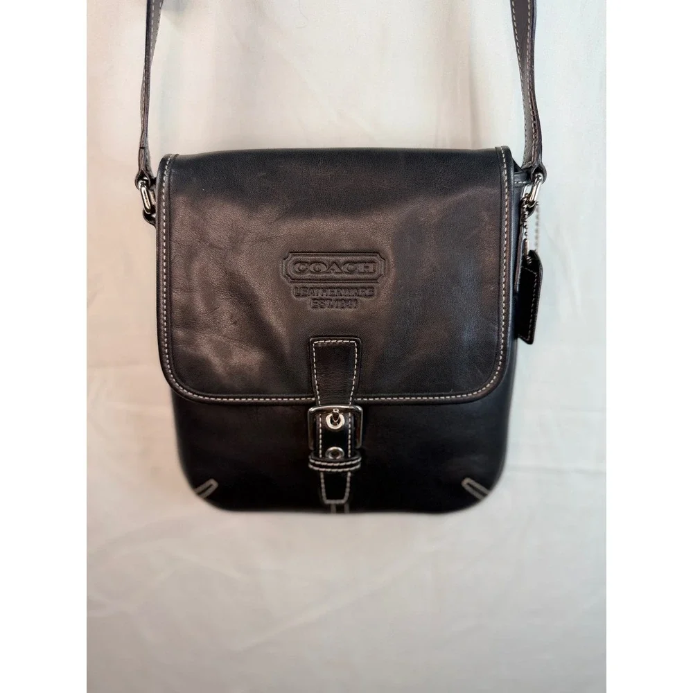 Coach‎ Black Leather Crossbody Messenger Bag F3D-9353 Glove Tanned Cowhide y2k